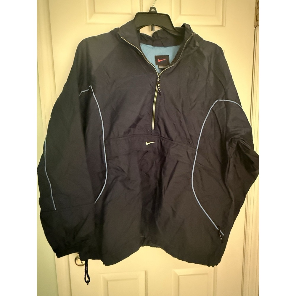 Vintage Y2K Nike Anorak Navy Windbreaker jacket with hood, size L